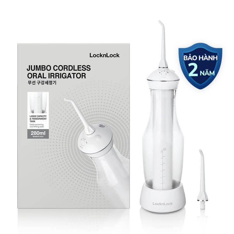 Máy Tăm Nước Không Dây Locknlock Jumbo Cordless Oral Irrigator 5V, 3W, 280ml Màu trắng - ENR126WHT, , large image number null